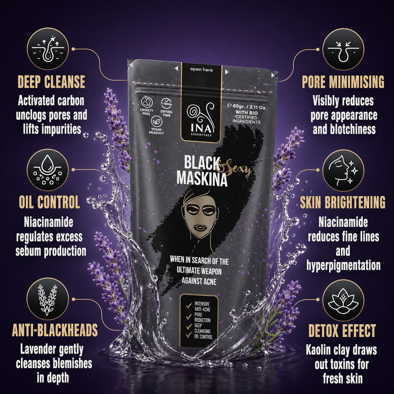 Face Mask - Black Maskina - intensive care for Acne and Blackheads (sample)