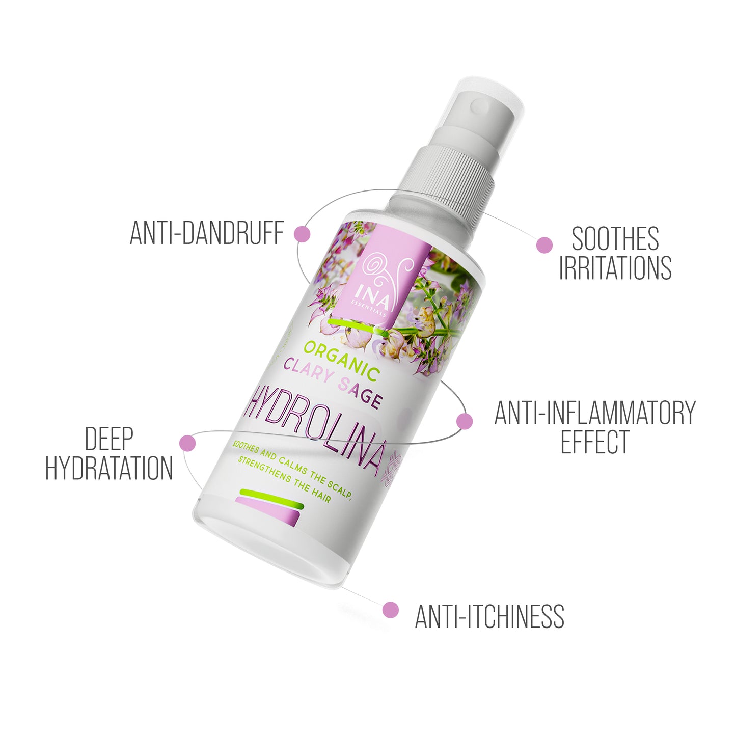 Organic Clary Sage Water (Salvia) - Hydrolina for Dandruff and Itching scalp