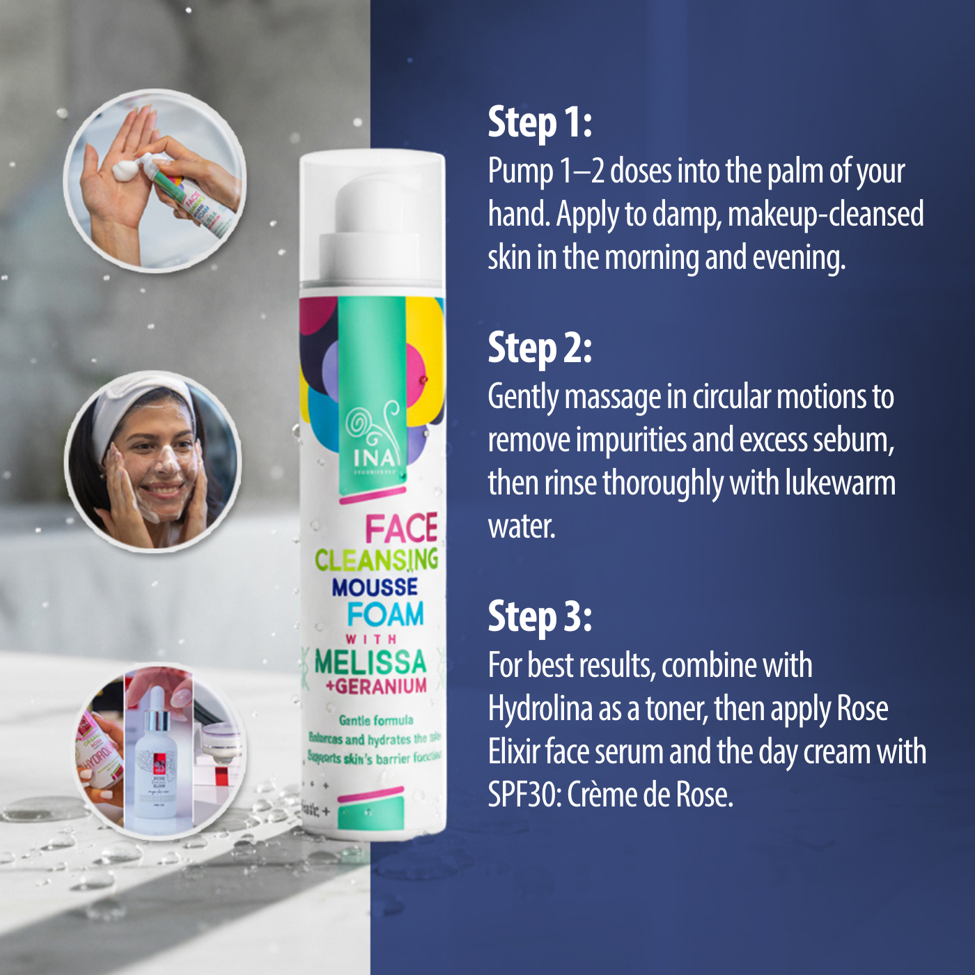 Natural Cleansing Foam for Face with Lemon Balm and Geranium - for every skin type