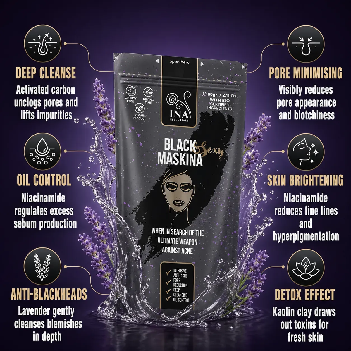 + Gift Face Mask - Black Maskina - intensive care for Acne and Blackheads (sample)