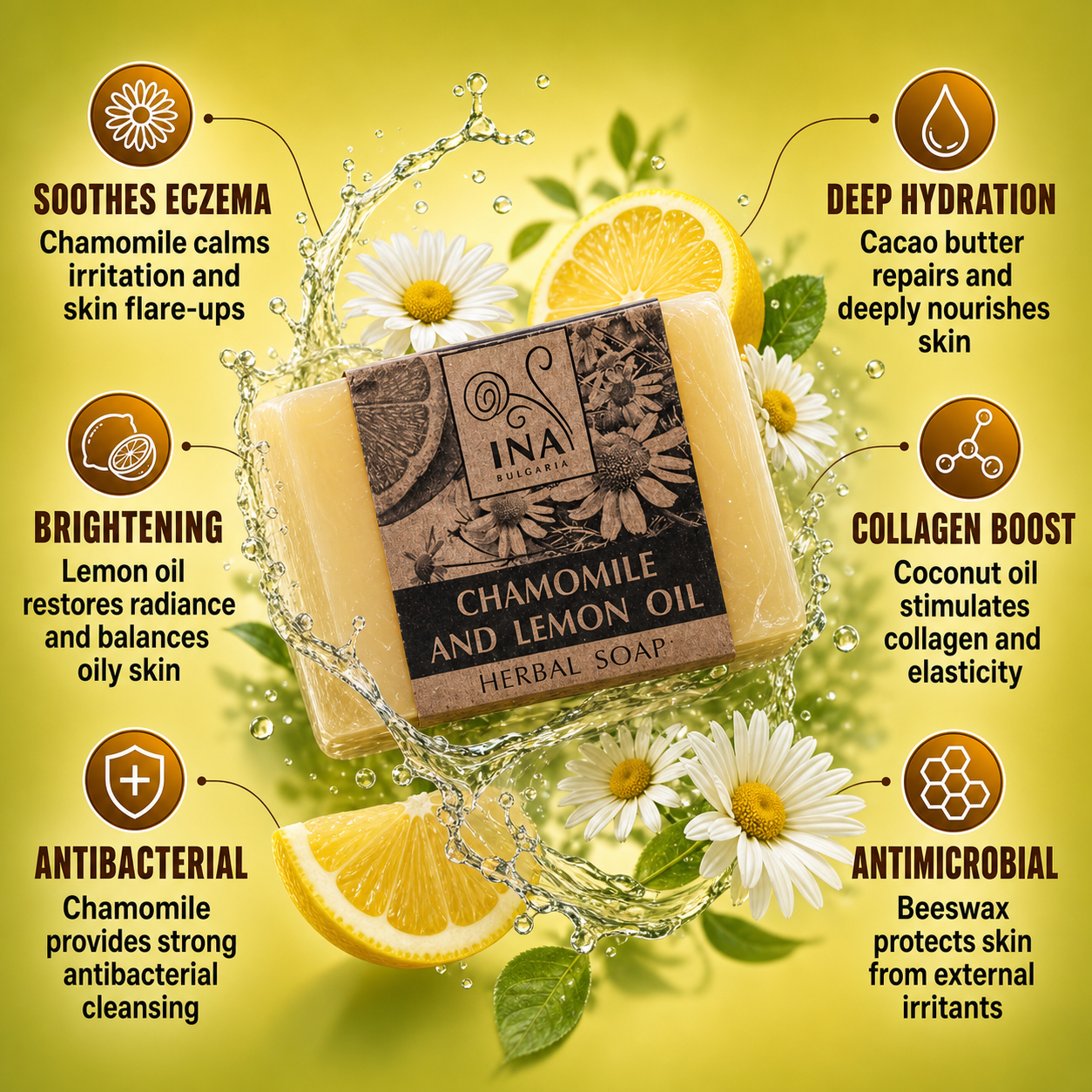 Natural Herbal Soap with Chamomile and Lemon Oil - calming effect