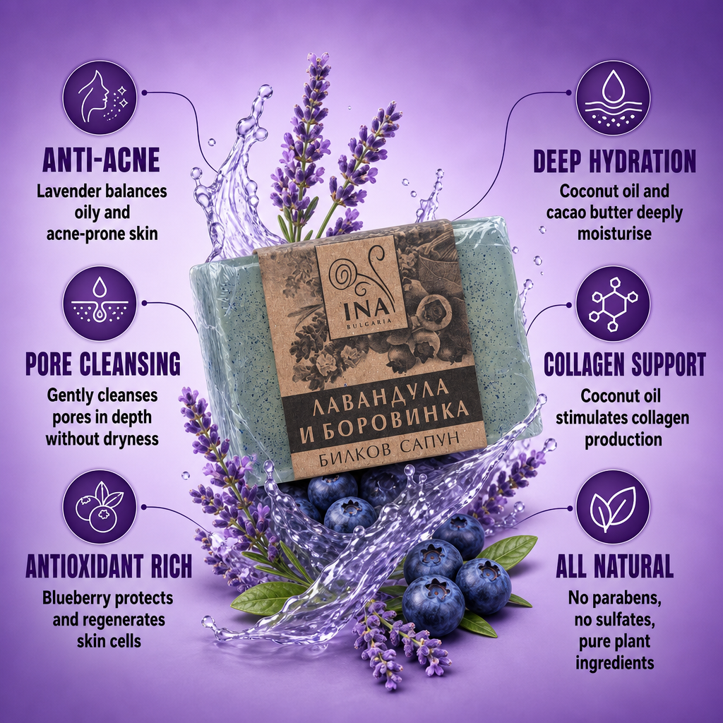 Natural Herbal Soap with Lavender and Blueberry - body Acne and Blemish-prone skin