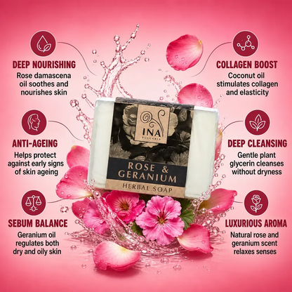 + Gift Natural Herbal Soap with Rose Damascena Oil and Geranium - nourishing action
