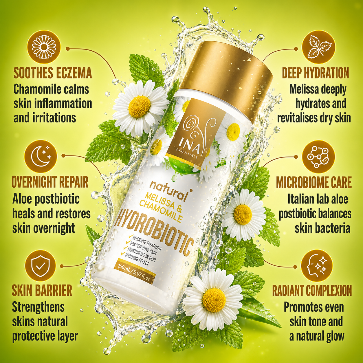 Hydrobiotic - Chamomile, Melissa & Aloe Vera - intensive soothing care for Sensitive skin