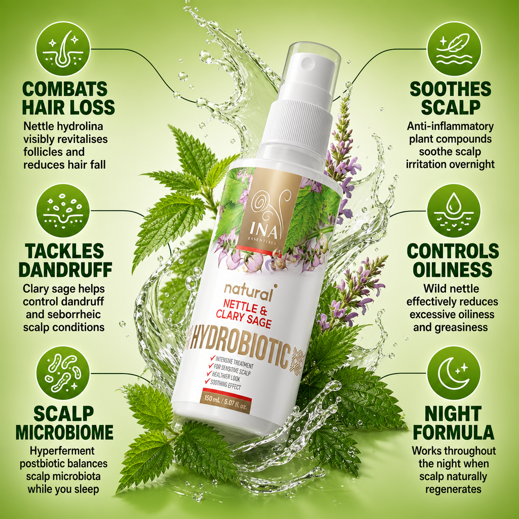 Hydrobiotic - Nettle & Clary Sage - intensive care for Hair loss, Dandruff, and Sensitive scalp