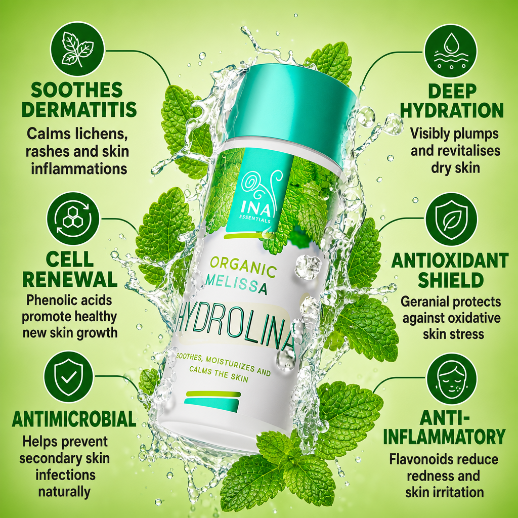 Organic Lemon Balm Water (Melissa) - Hydrolina for Dermatitis and skin Irritations