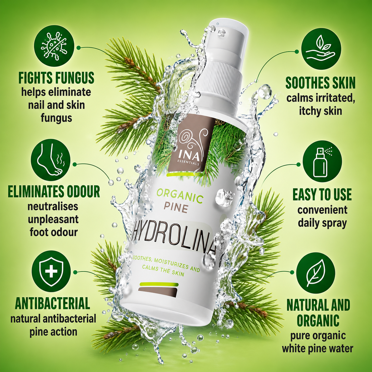 Organic White Pine Water - Hydrolina - Spray for skin Fungus and smelly feet