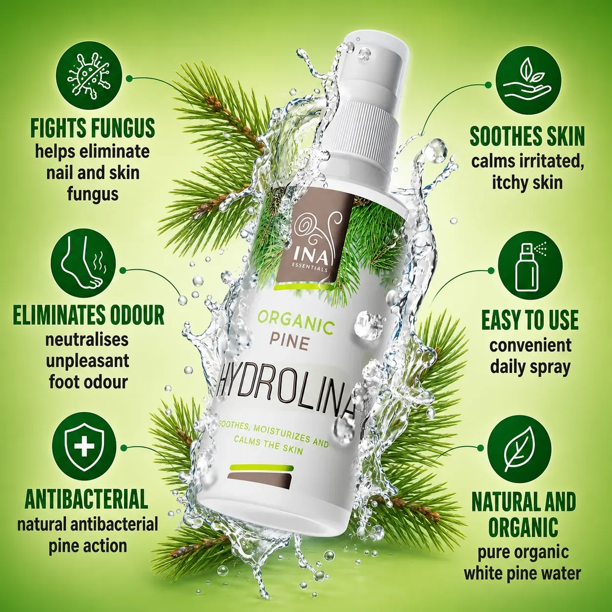+ Gift Organic White Pine Water - Hydrolina - Spray for skin Fungus and smelly feet