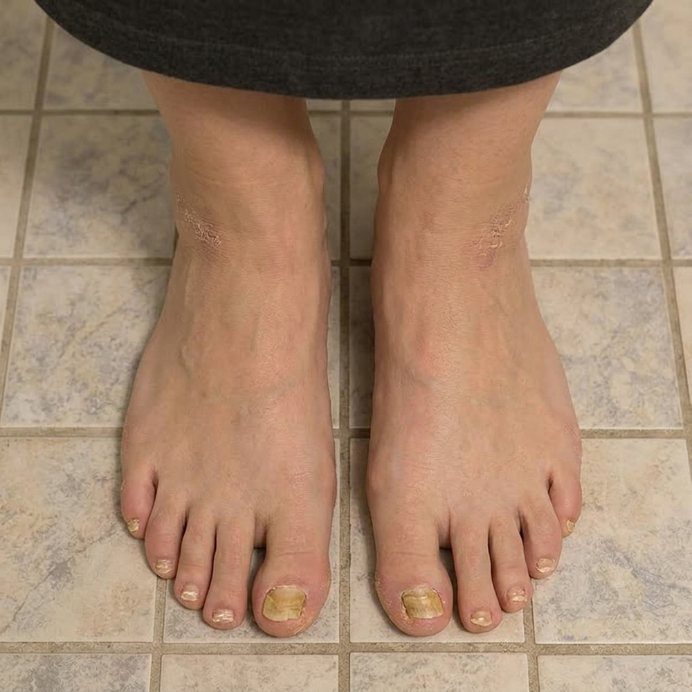 Feet before treatment - fungus visible