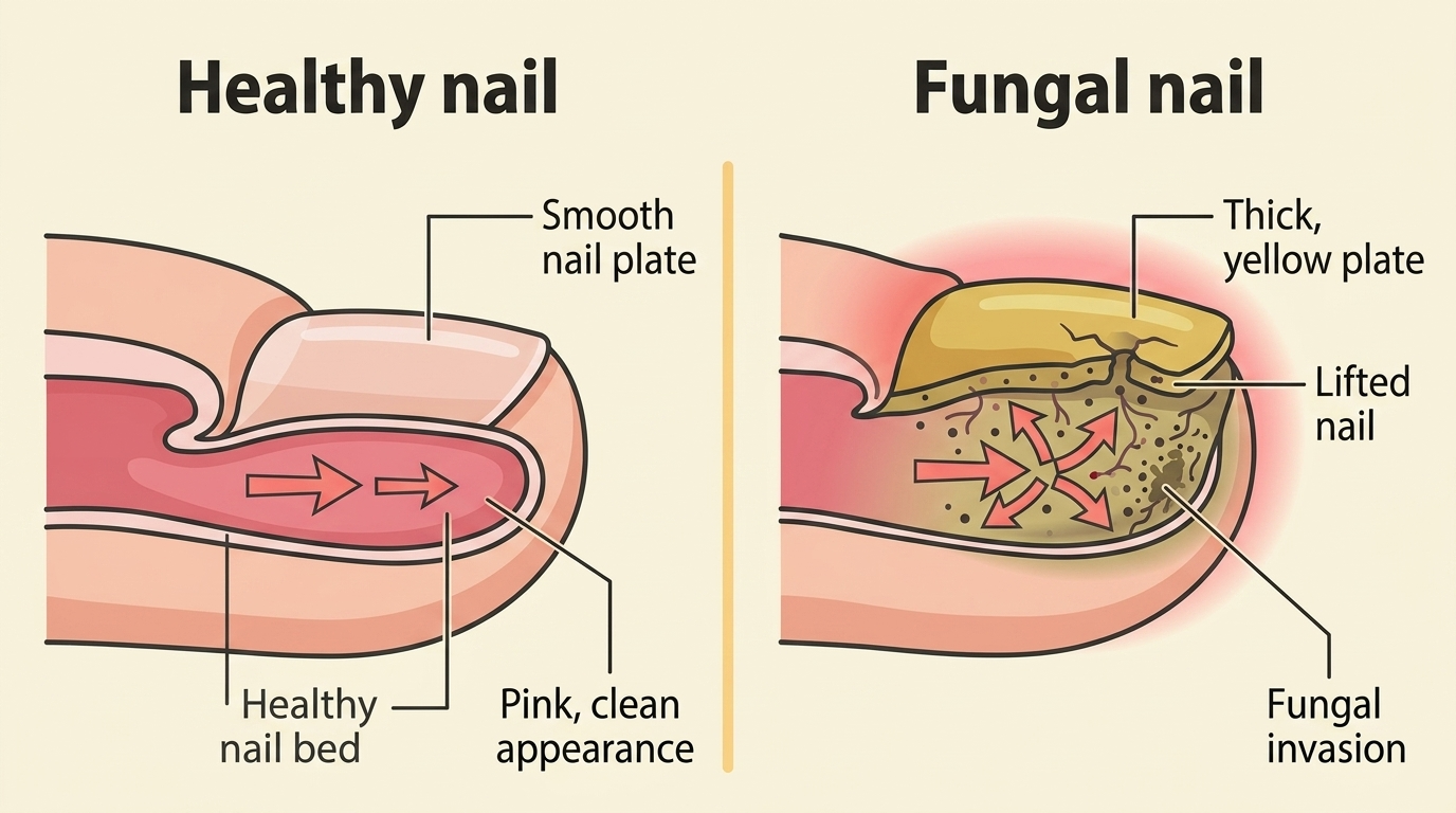 Healthy nail vs fungal nail diagram