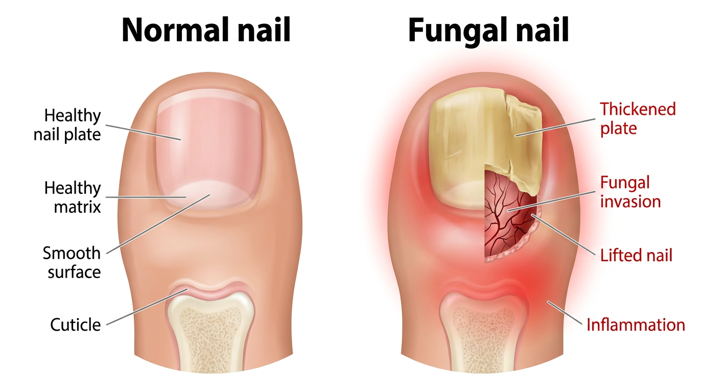Normal nail vs fungal nail anatomy